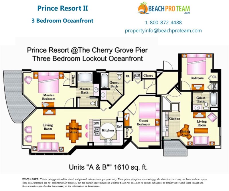 Prince Resort II Floor Plan A&B 3 Bedroom Oceanfront Lockout